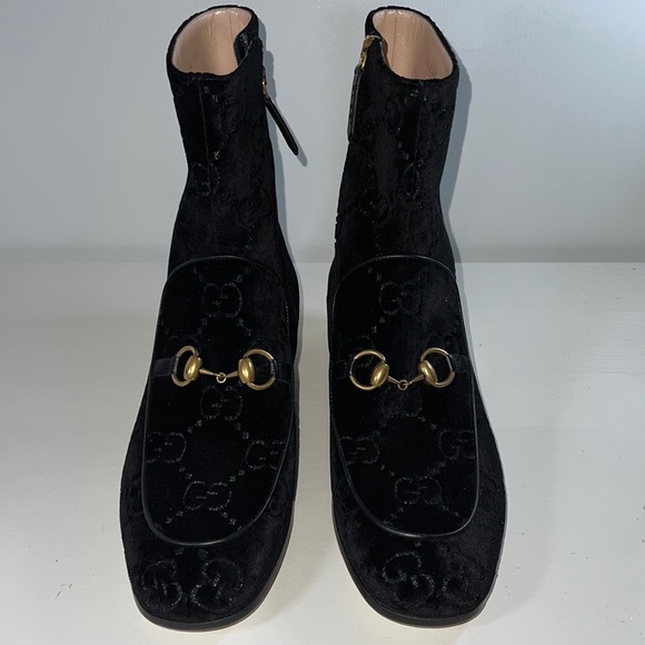 Gucci GG Horsebit Velvet Ankle Boot With Mirrored Crystal Heel Size 40 NWOT - Picture 1 of 14